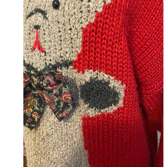Vintage E.V.E Ltd. hand‎ knit Chunky Red Sweater Teddy bear 22 W 1980s - Picture 3 of 7